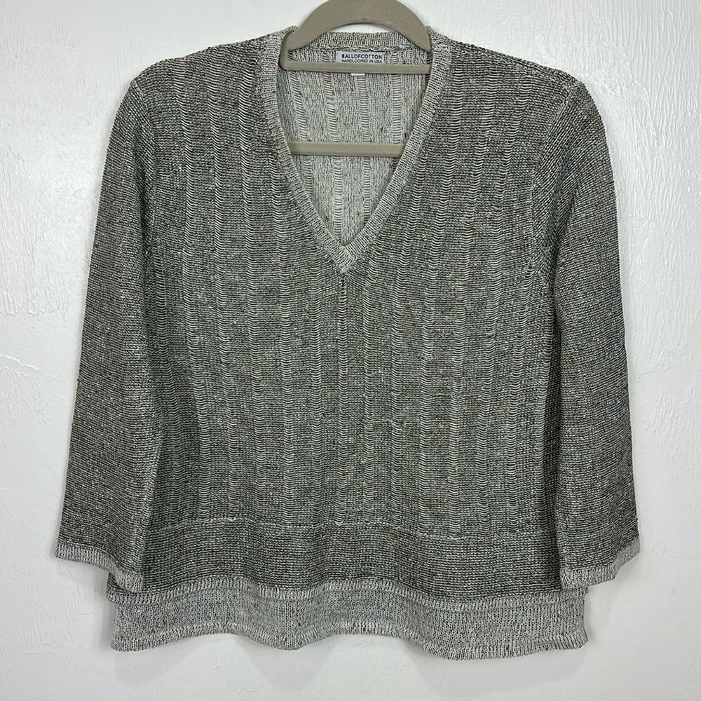 Ball Of Cotton Handloomed In USA Linen Blend V-neck Sweater Size M